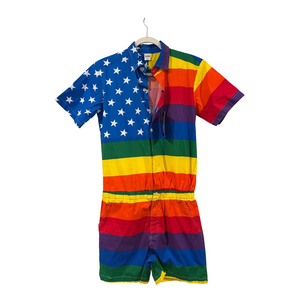 NWT Uzzi Pride Romper Mens Medium Rainbow American Flag Jumpsuit MRMP01